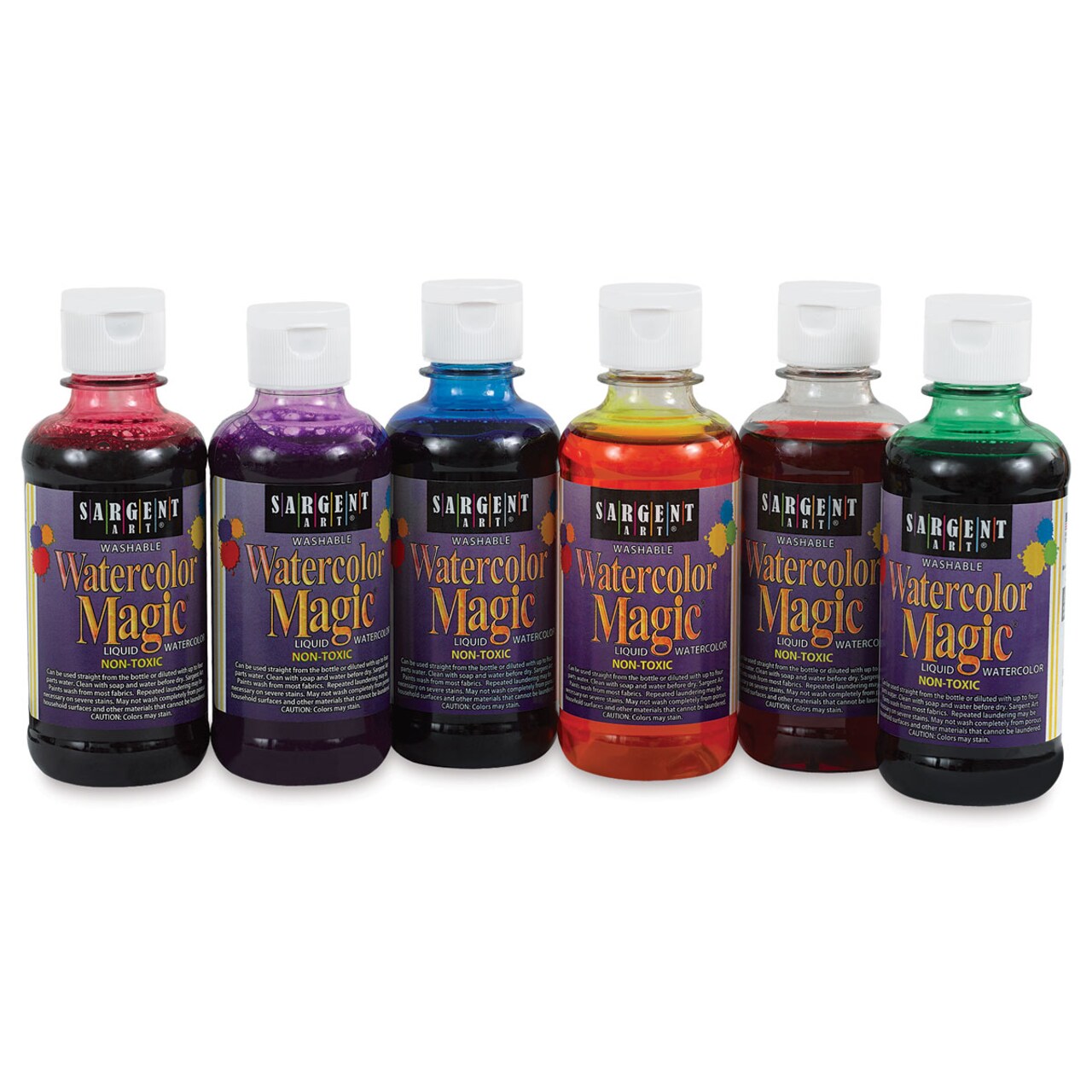Sargent Washable Liquid Watercolors - Standard Set of 6, 8 oz bottles